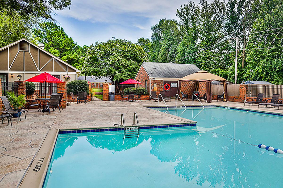 Second view of the pool and seating area.